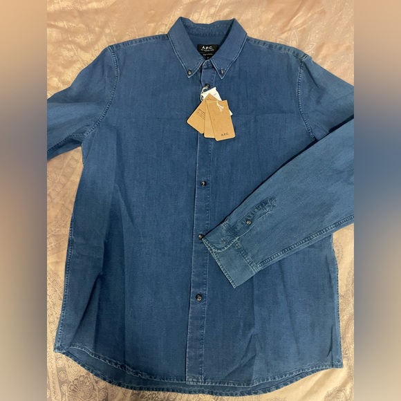 A.P.C Denim Blue Shirt Sz XL NWT - Picture 2 of 7